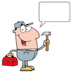 Construction Worker With Hammer And Speech Bubble