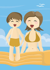 Fototapeta premium Smiling mother and son on vacations