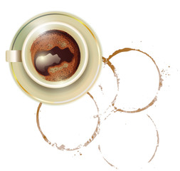 Coffee cup with coffee stain in background