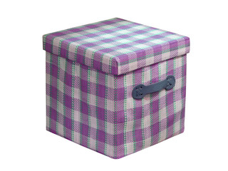 single violet container isolated on white, closed cube box