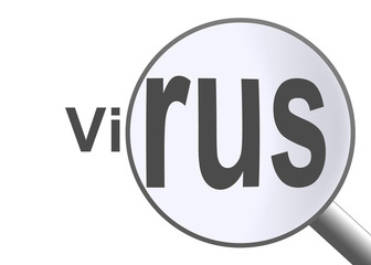 Virus mit einer Lupe betrachtet