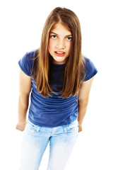 Fototapeta premium Angry teenage girl standing, isolated