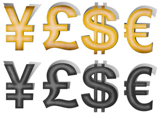 Vintage paper and Metal Dollar sign, Jena sign, Pound sign, Euro