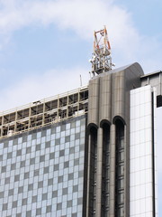 elevator rail on a skyscraper facade