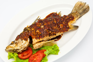 Fried snapper with chili sauce