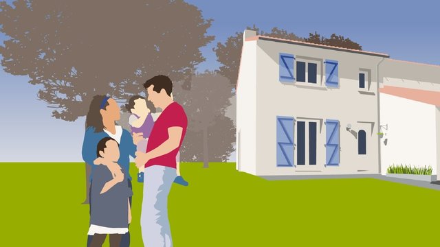 Famille devant la maison