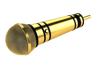 Gold microphone isolated on white background