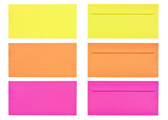 Isolated front and back of colorful blank envelope