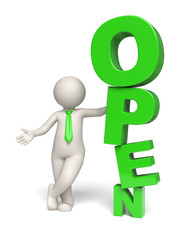 Green open text icon - 3d business man