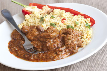 Lamb tagine with couscous and red peppers
