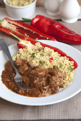 Lamb tagine with couscous and red peppers