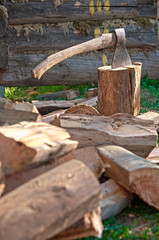 old ax with wood