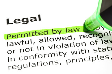 Dictionary definition of the word Legal meaning Permitted by law