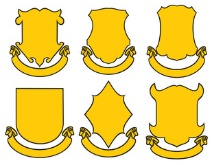 Set of six shields with banners
