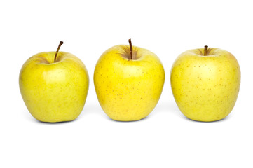 Golden Apples of three in a row isolated on a white background