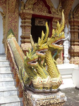 Three-headed Dragon at Bupparam temple, Chiangmai, Thailand