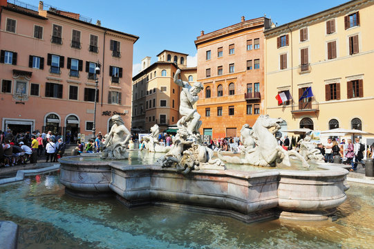 Neptune Fountain in Piazza Navona in Rome, Italy