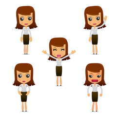 set of funny cartoon businesswoman