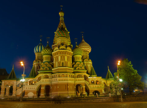Cathedral of Basil the blessed at night, Moscow, Russia