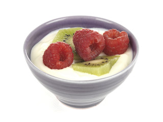 Yogurt with Kiwi Fruit and Raspberries