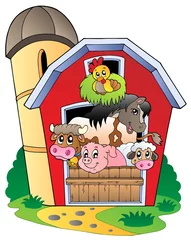 Papier Peint photo Pour enfants Grange avec divers animaux de la ferme