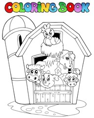 Coloring book with barn and animals - 32643644