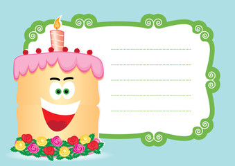 cake with candle for birthday postcard