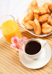 Breakfast coffee and croissants