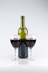 Two Glasses of Red Wine with Bottle