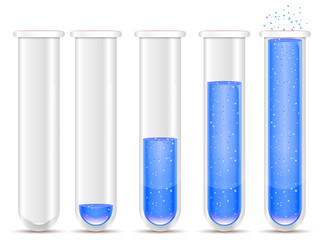 blue liquid with bubble in test tubes