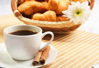 Breakfast coffee and croissants