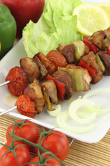 Grilled meat and vegetable skewer