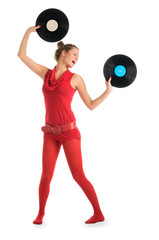 Young woman with vinyl records