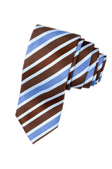 Striped blue, white and brown tie