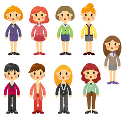 cartoon pretty office woman worker icon set