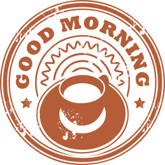 Stamp with coffee cup and the text Good Morning