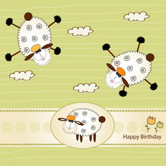 birthday greeting card with sheep