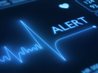 Flat line alert on heart monitor - 32656493