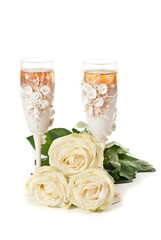 Champagne glass with roses