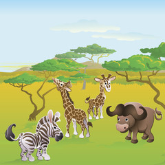 Cute African safari animal cartoon scene