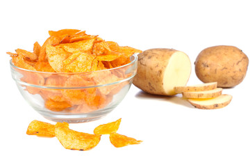 Chips and potato isolated over white background