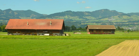 suisse agraire vue d'une fenêtre de train