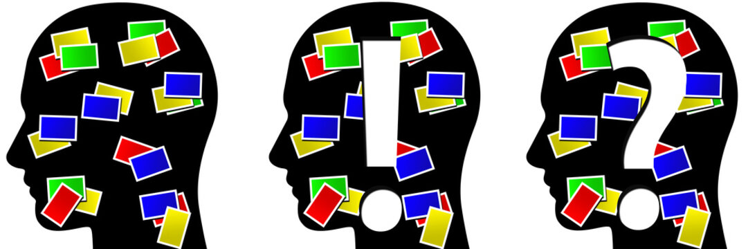three heads with notes