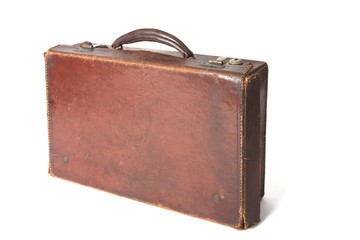 Old vintage brown battered suitcase