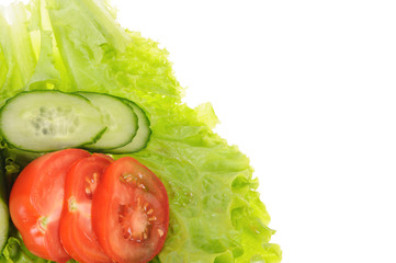 green salad and tomato isolated on the white background
