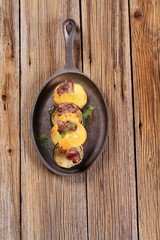 Beef or venison kebab with oranges