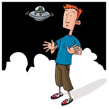 Cartoon Alien encounter with small UFO
