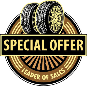Sticker With The Tires And Text Special Offer Written Inside