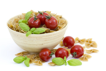 vegetarian food with tomato isolated on white background