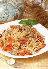 Seafood spaghetti on a plate